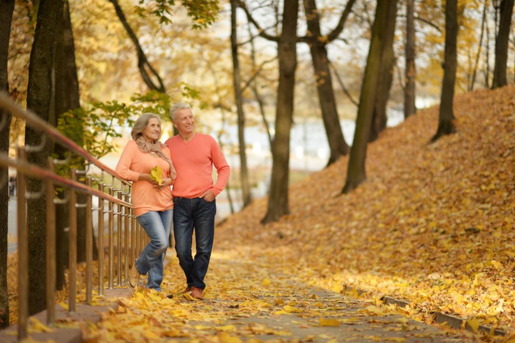 older couple standing an admiring the fall foliage